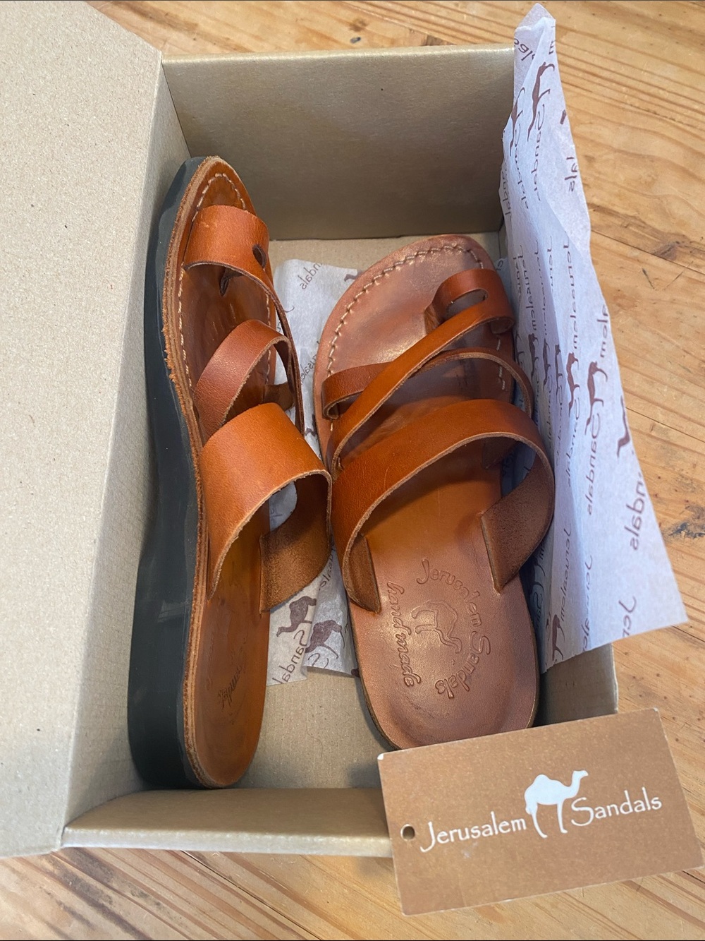 Jerusalem Sandals Women's Leather Slide Sandals in Tan - Picture 10 of 14